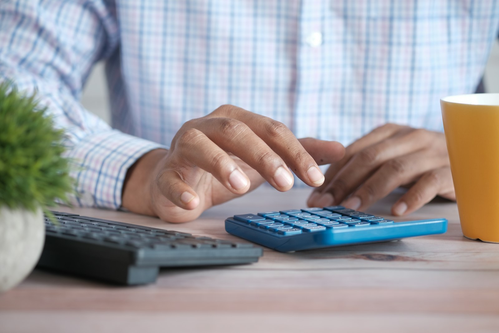 Calculating figures at a desk